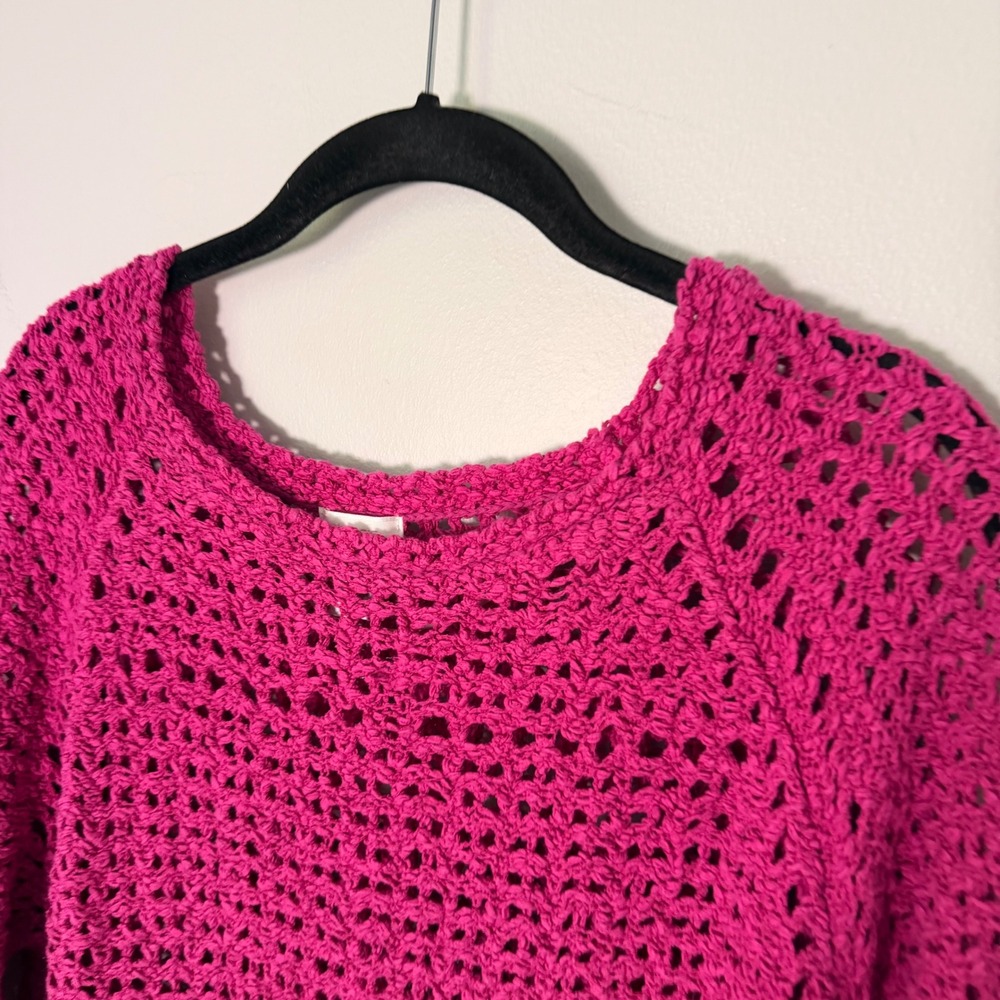 Chicos Summer Open Knit Lightweight Tunic Sweater (3/XL) Magenta Layering‎ Pink - Picture 3 of 13